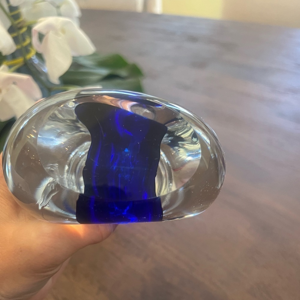 Art glass pair. Applied leaf  cobalt blue, polished base - Picture 6 of 10